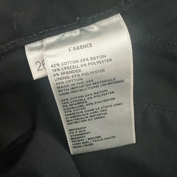 L'AGENCE Margot Velvet Stripe Jean in Noir High Rise Skinny Fit Womens Size 26 - Picture 5 of 5